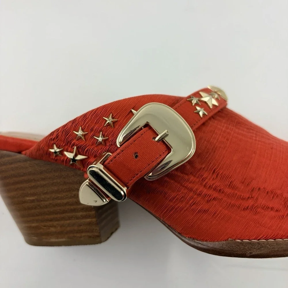 Matisse Kate Bosworth Orangey Red Western‎ Mule Heels Women 7.5 M Leather Brazil
